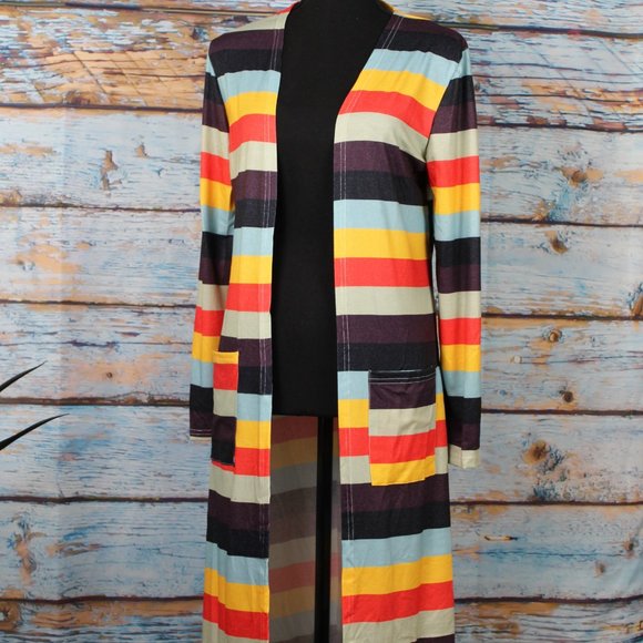 Burnt Orange Striped Printed Long Cardigan - Picture 2 of 5